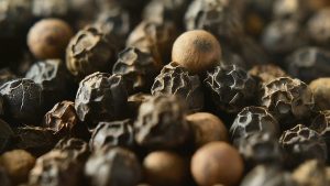 Close-up image of black peppercorns showcasing their texture and quality