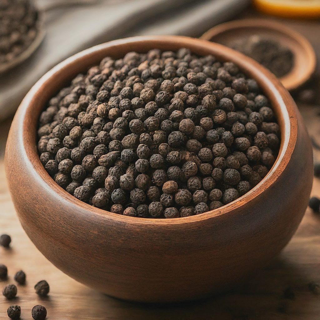 Global map showing major black pepper producing and importing countries, with focus on Indonesia.