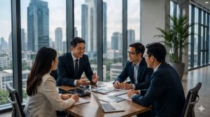 International Business Development strategy meeting for global trade expansion