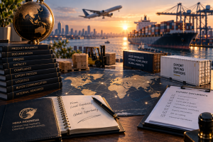 International export operation connecting product readiness, documentation, compliance, logistics, and global market execution